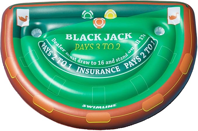 Swimline Inflatable Blackjack Game Table Raft with Waterproof Cards Green/Brown, 60"/40"/12"