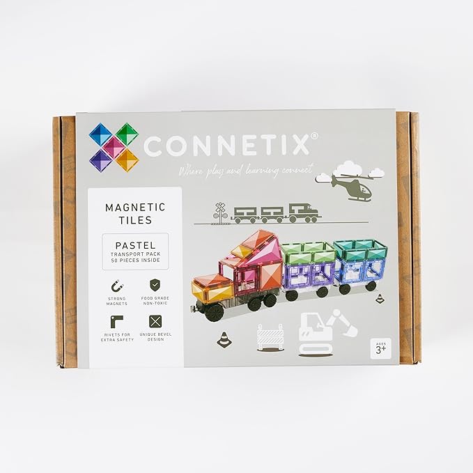 Connetix Magnetic Tiles Pastel Transport Pack, 50 Pieces