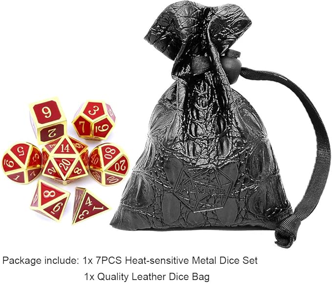 Haxtec Metal DND Dice Set Heat Sensitive Color Changing Metal Dice Polyhedral D&D Dice for RPG Dungeons and Dragons-Gold Black Red Shift