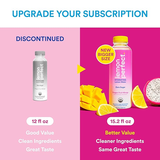 Lemon Perfect, Hydrating Organic Lemon Water, Zero Sugar, Flavored Water, Squeezed from Real Fruit, Plastic Neutral, No Artificial Ingredients, Dragon Fruit Mango (12oz Bottles) 12pk