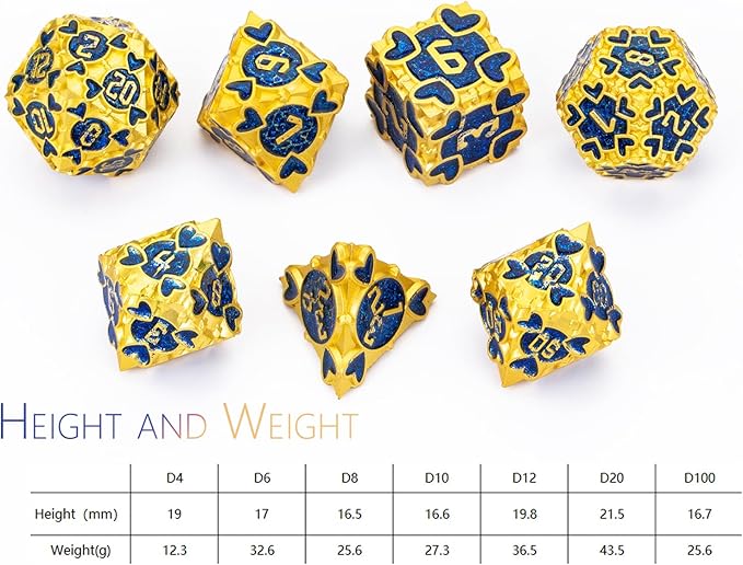 Metal D&D Dice Set 7pcs Dice Set Box Suitable for Dungeons and Dragons MTR PRG Tabletop Games (Gold-Blue)