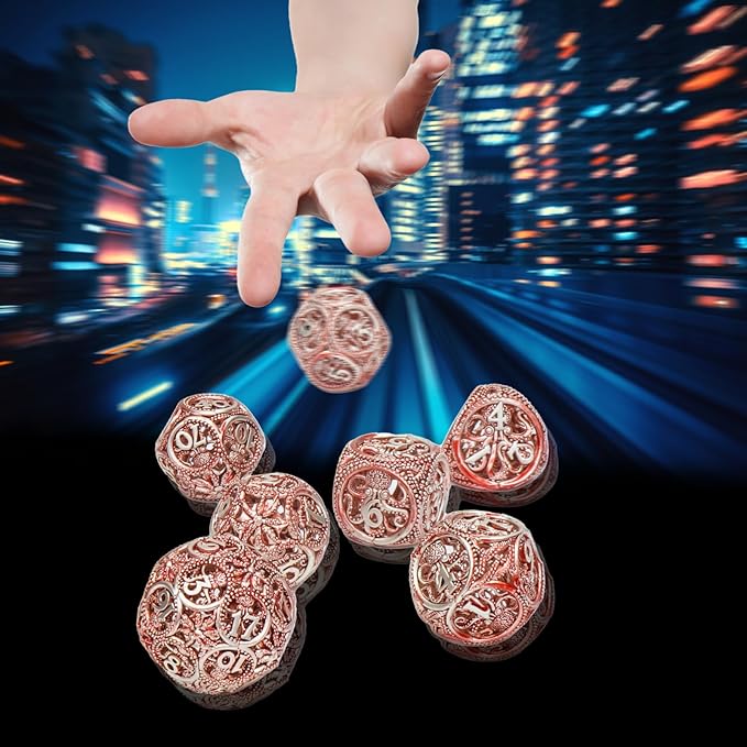 DND Dice,Hollow D&D Metal Dice,Unique Round Ball Design Octopus Dice with Gift Box for Dungeons & Dragon Gaming,7 PCs Steampunk Polyhedral D and D Dic (Octopus red)