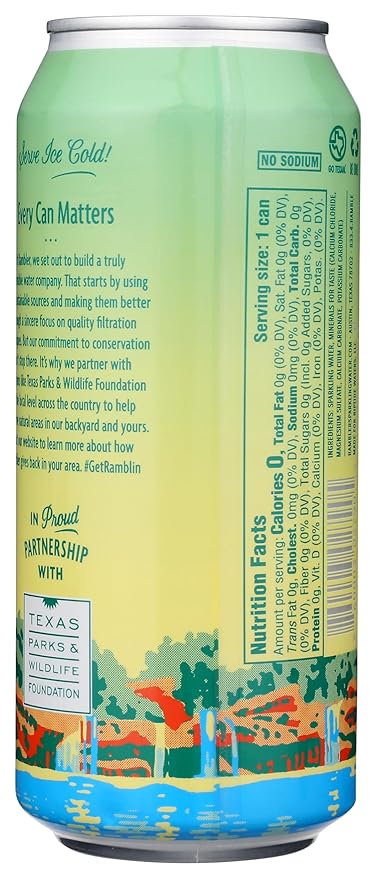 AUTX RAMBLER Sparkling Water, Texas Limestone Mineral Blend, Lemon-Lime Flavor, 16-Ounce Tallboy Cans, 12-Pack