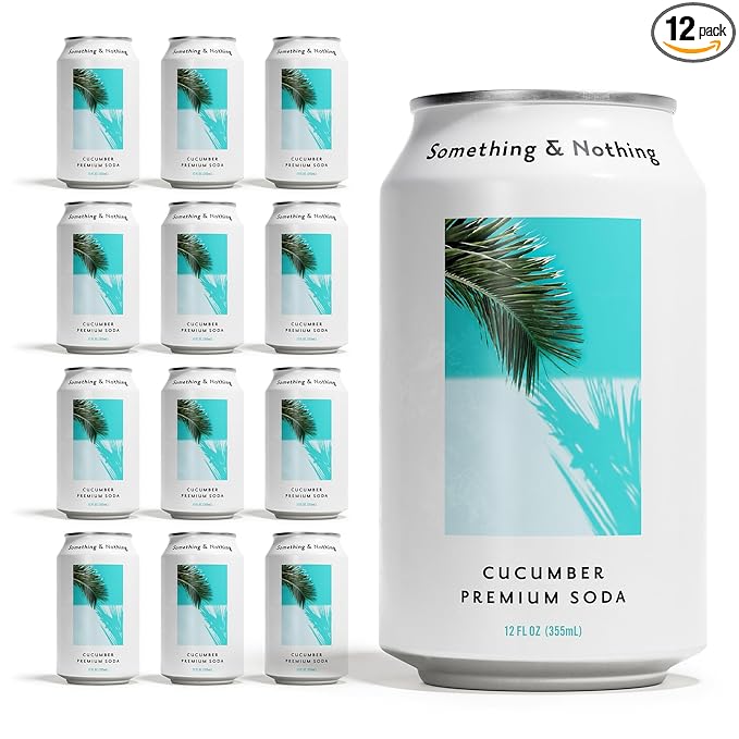 Something & Nothing Flavoured Sparkling Water - Lightly Carbonated, Full Flavoured with Added Grape & Lemon Juice | Vegan & Low Calorie Soda | 355ml Cans, Pack of 12 (Cucumber)