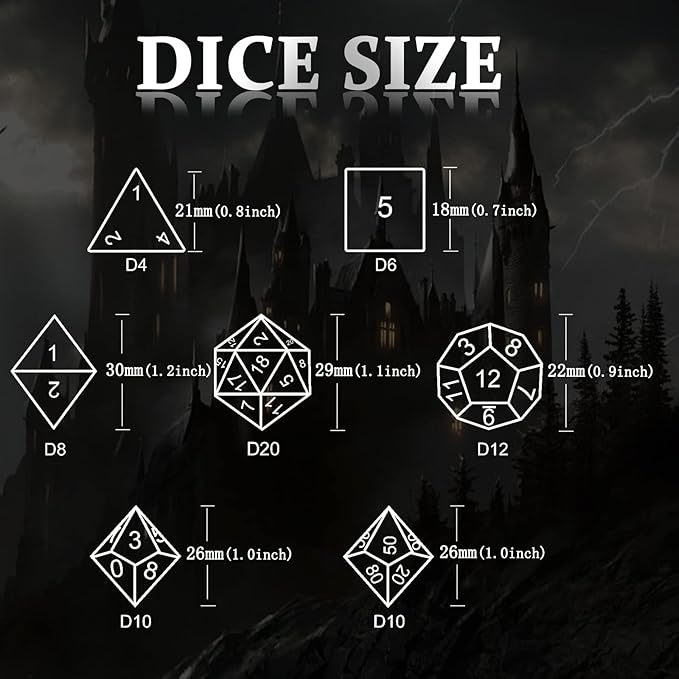 D&D Hollow Metal Polyhedral Dice Set for RPG and Tabletop Games - 3D Silver Blue