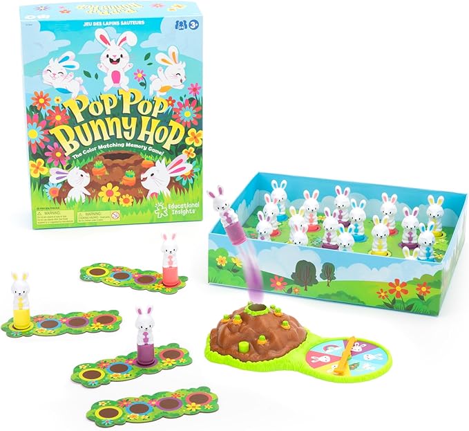 Educational Insights Pop Pop Bunny Hop - Memory & Color Matching Game for 2-4 Players, Preschool Learning Game, Gift for Ages 3+