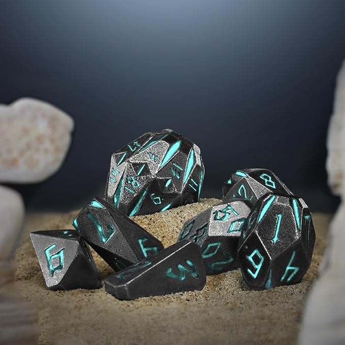 Dungeons and Dragon Dice of 7, Metal Dice Set D and D Polyhedral DND Dice Set with Cardboard Box Unique Cool Stonehenge Theme RPG Dice for Role Playing Games Gifts (Blue)