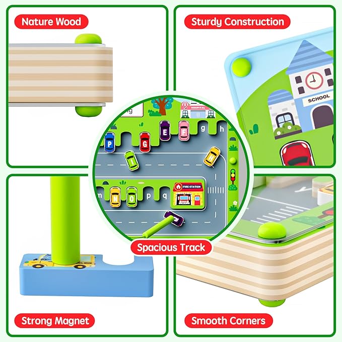 2 in 1 Magnetic Color and Number Maze Magnet Alphabet Counting Car Puzzle Double Sided Board Fine Motor Skills Montessori Educational Preschool Toys for Boys and Girls 3-5 Age (Car Maze, One Size)