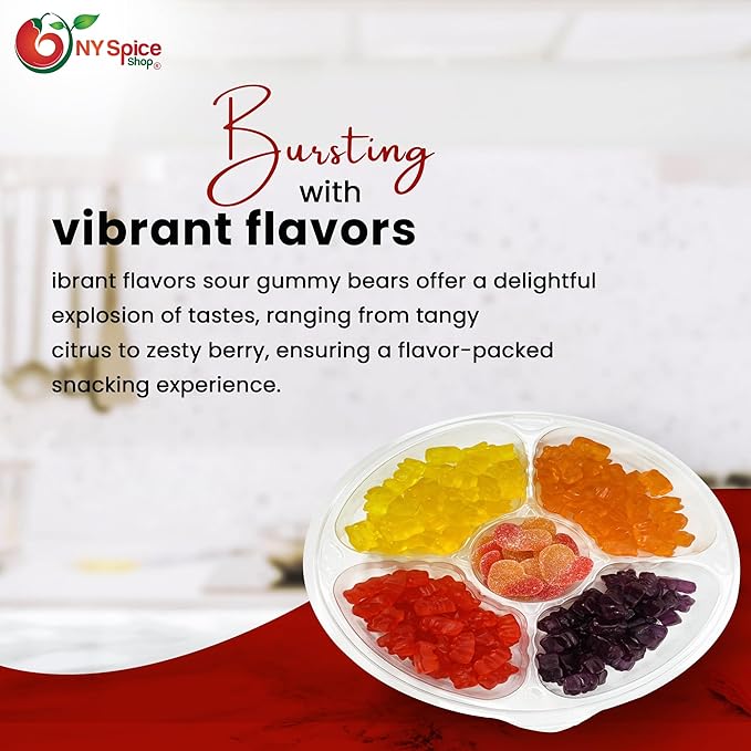 NY Spice Shop Gummy Bears Assorted Candy with Sour Peach Hearts Tray Gift Pack - Variety Pack - 2 Pounds Chewy Trendy Treat Snacks Bulk