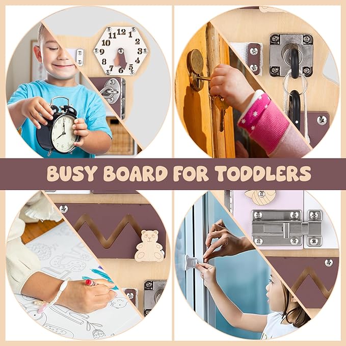 Busy Board Bear for Toddlers 1-3, Montessori Sensory Board - Busy Boards, Montessori Toys for Kidโs Development with 11 Activities: Numbers, Keys, Locks, Latches, Zipper, and Velcro