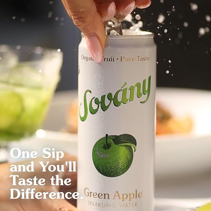 Sovány Sparkling Water, Green Apple, Seltzer Water Drinks, USDA Organic, Made With Real Fruit, Non-GMO, Vegan, No Added Sugar, Low Calorie, 12 fl oz, 12 Pack