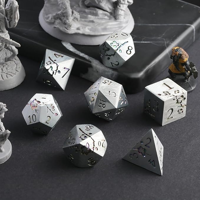 DNDND Rainbow Flower Metal Dice Set, 7 PCS Metallic Flowers DND Dice with Gorgeous Gift Case for D&D Dungeons and Dragon Tabletop Game (Rainbow Flowers)