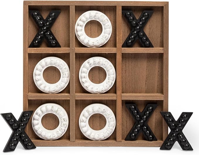 GENMOUS Wooden Tic Tac Toe Game Board for Kids Seniors Family Indoor Game, 10.6 Inch Rustic Giant Tic Tac Toe Coffee Table Decor, Fun for Family Travel Outdoor Game Room Decor