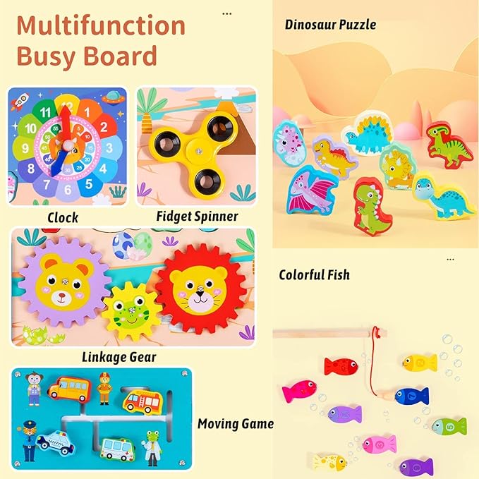 Wooden Number Puzzle Sorting Montessori Toy Busy Board for Toddlers |Shape Puzzle Matching Counting Fishing Game for Ages 2 3 4 5 Years Kids Math Stacking Preschool Educational Learning Activities Toy