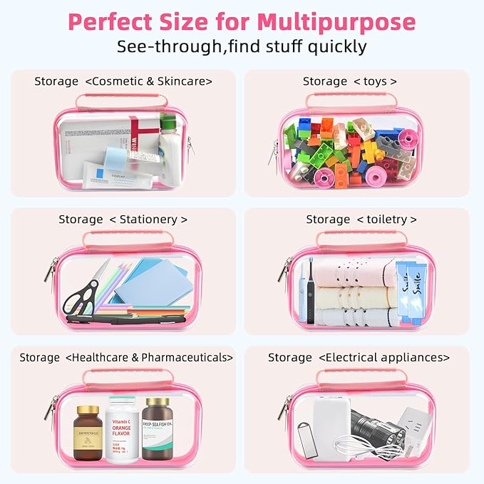 SameTech Zippered Hard Pouch, 2pcs Clear Plastic Storage Box Containers Small Toiletry Bag, Clear Hard Zipper Case for Small Items, Toys, Building Blocks, Puzzles, Cosmetics, Stationery Accessories