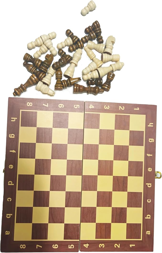 11.8" Magnetic Wooden Folding Chess Set, Game Board Interior for Storage for Adults Beginner Chess Board