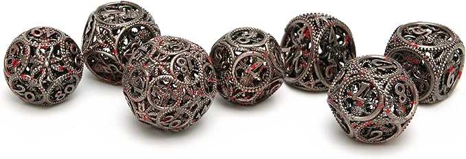 DND Dice,Hollow D&D Metal Dice,Unique Round Ball Design Octopus Dice with Gift Box for Dungeons & Dragon Gaming,7 PCs Steampunk Polyhedral D and D Dic (Ball Octopus Blood Spatter)