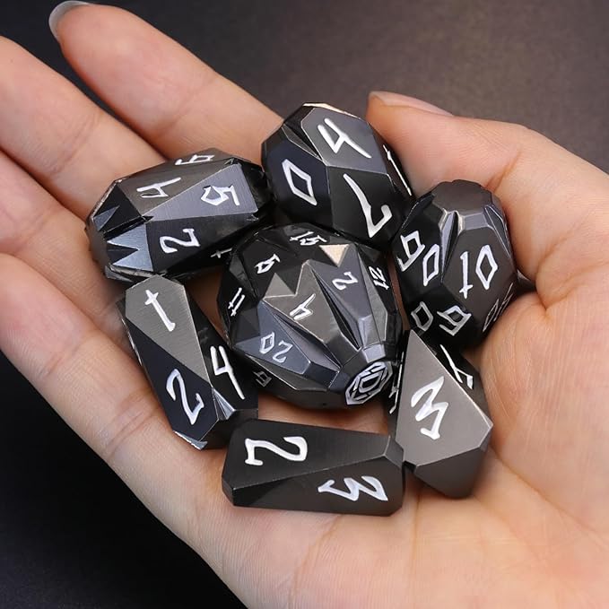 Metal DND Dice Set D and D, Dungeons and Dragons Dice of 7 RPG Dice Set Metal Unique Cool Polyhedral Dice Set with Cardboard Box for Role Playing Games TTRPG Gifts (Black)