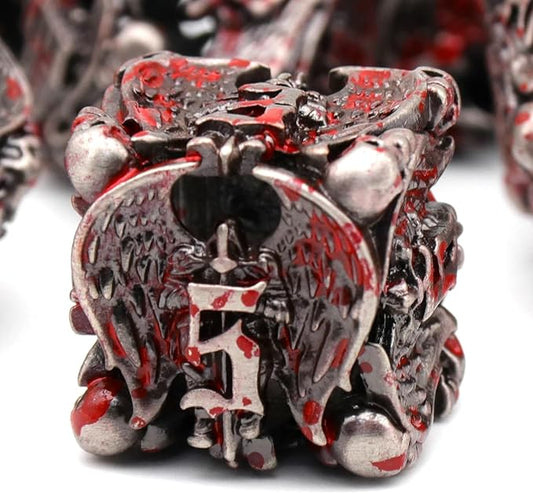 DND Dice,Metal Dice Set with Box HNCCESG,Hollow Dice Set of 7,Game dice for Dungeons and Dragons,Role Playing Dice Gaming D&D Dice for Board Game RPG Warhammer (Angel Blood Splatter)