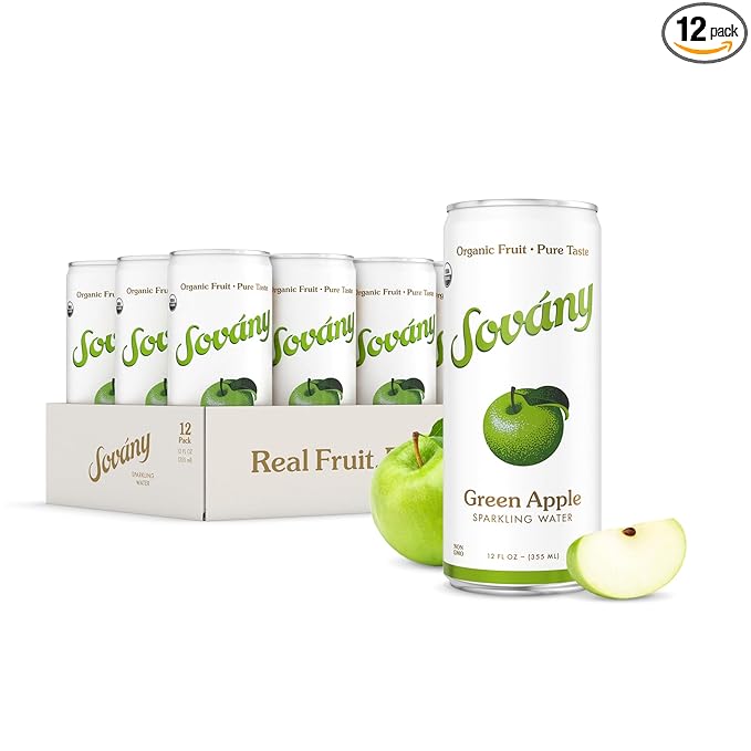 Sovány Sparkling Water, Green Apple, Seltzer Water Drinks, USDA Organic, Made With Real Fruit, Non-GMO, Vegan, No Added Sugar, Low Calorie, 12 fl oz, 12 Pack
