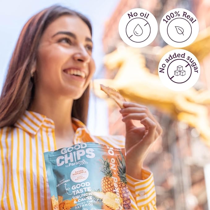 Good Chips Baked Crunchy Pineapple - Crispy, Oil Free, Healthy, Naturally Sweet Dried Fruit Snacks - 1 oz - Pack of 8