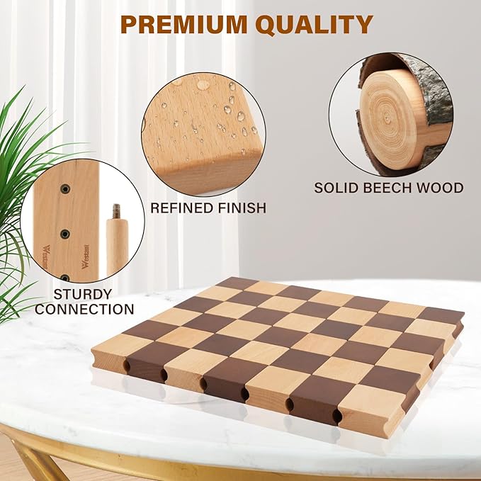 4 in A Row - Handcrafted Beechwood Four in A Row, Elegant Chess-Like Design Lawn Game As Table Decor, Outdoor for Family Play at Beach, Park, Back Yard and Lawn