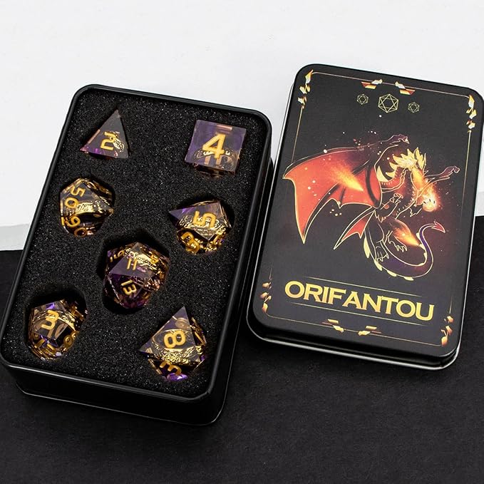 Magic Golden Ring DND Dice Set Sharp Edge Red Resin Dice with Box, for use with RPG D&D Tabletop Games Lord D and D Polyhedral Dice Set