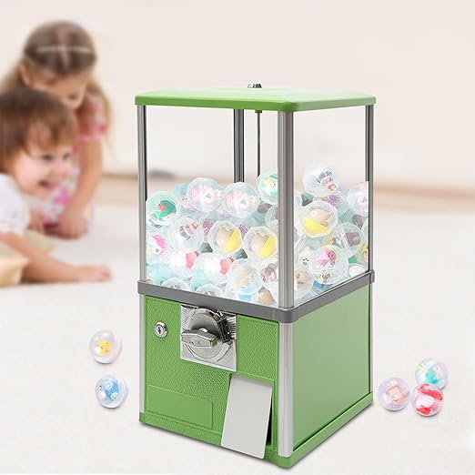 25 Cents Coin Operated Vending Machine, 20.87" Height Commercial Candy Gumball Machine Huge Load Capacity Candy Vending Machine, Big Capsule Vending Machine for 1.77-1.97in Ball Diameter (Green)