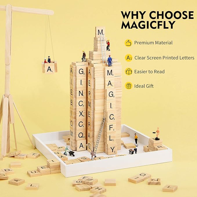 500 Pieces Letter Tiles, Magicfly Wooden Scrabble Tiles for Crafts, A-Z Capital Wood Letters for Crafts, Spelling,Scrabble Crossword Game