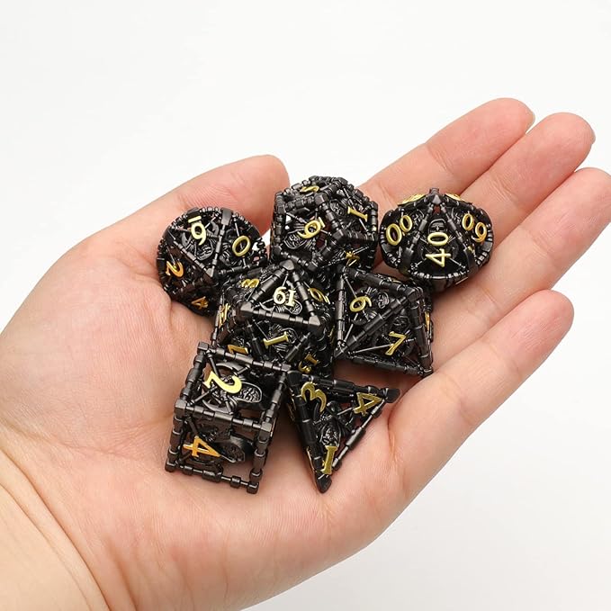 DND Dice, Dungeons and Dragons Dice Metal Polyhedral Dice Set Role Playing D&D Dice HNCCESG Hollow Grim Reaper Gaming for RPG Table Game (Black)