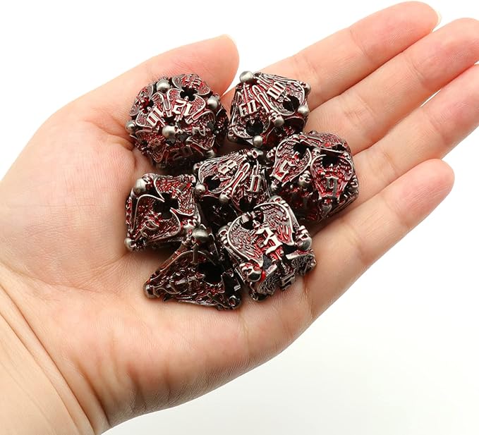 DND Dice, Metal Dice Set D&D Dungeons and Dragons Dices, Hollow Dice Set Polyhedral Dice Role Playing Dice Gaming D and D Dice for Board Game RPG (Angel Blood)
