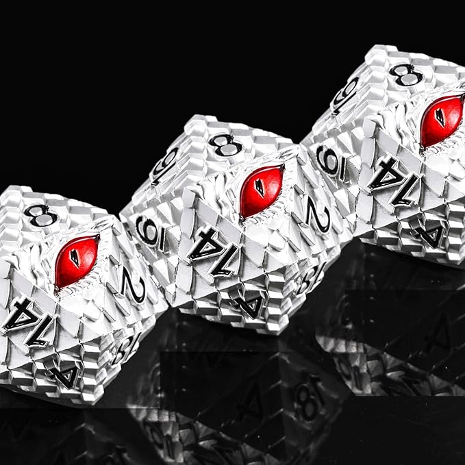 Metal D20 DND Dice Set - Dragon Scale Metallic 20 Sided Giant Polyhedral Dice,35mm Large Dragon Eye Metal D&D Dice Set for Dungeons and Dragon Tabletop Game(White Dragon Scale)