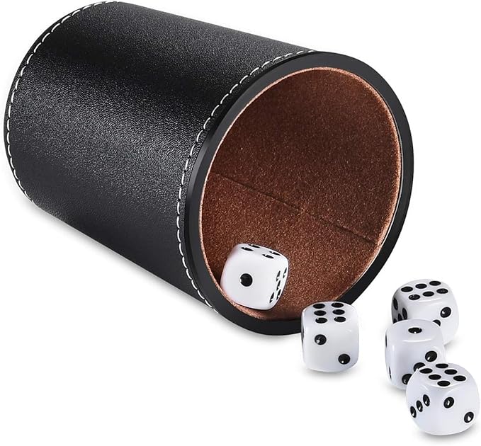2 Set Leather Dice Cups, 10 Black Dice Cups + 50 Dice +2 Exclusive Storage and Transport Case Made of Faux Leather (Black)