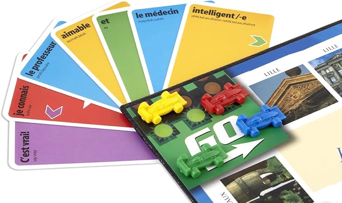 Learn French Board & Card Game Race to Paris | Fun for Family Kids Adults School | Play & Talk French Language | 4 Decks, Speak 100's of Words & Vocabulary in a Flash | Boardgame, 1–4 Players