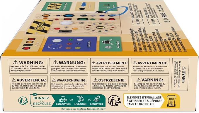 Busy Board, Montessori Toy for 1-3 Years Old, Wooden Toddler Sensory Travel Toy, Ideal Gift for 1+ Year Old Boys (Busy Board Plus V2), Medium, Yellow