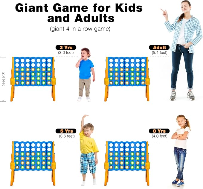 Ayeboovi Giant 4-in-A-Row, Jumbo 4-to-Score Yard Game for Kids and Adults Indoor Outdoor Party Family Connect Game Set with Quick Release Slider & Carrying Bag
