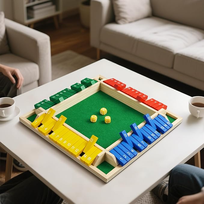 Upgrade Shut The Box Dice Game 1-4 Player, Wooden Board Table Math Games with 16 Dices, Classics Tabletop Version Games for Kids & Adults, Home, Classroom, Party or Pub (14 Inches)