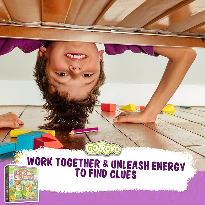 GOTROVO The Family Treasure Hunt Game! Indoor Adventure Board Game for Kids 4-8, Solve Clues Together to Find Jewels and a Surprise Gold Bar Reward – Great for Parties and Playdates