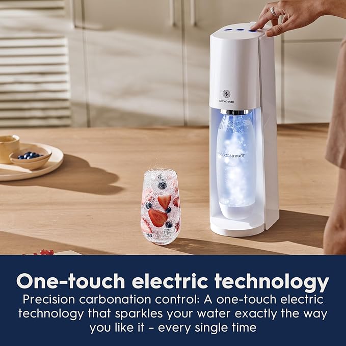 SodaStream E-TERRA Sparkling Water Maker Bundle (White), with CO2, Carbonating Bottles, and bubly Drops Flavors