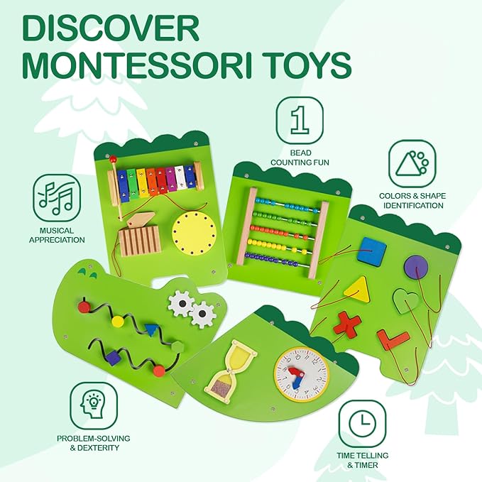 Monläurd® Crocodile Montessori Busy Board,Sensory Board,Educational Toys,Activity Cube,Wall Toys,Daycare Furniture,Playroom Furniture,Interactive Toys,Wooden Toys,Learning Toys,Boys and Girls 6 M+