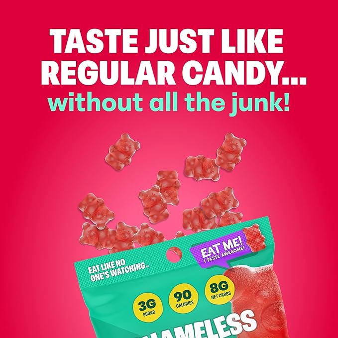 Shameless Snacks - Healthy Low Calorie Snacks, Low Carb Keto Gummies (Gluten Free Candy) - 6 Pack So Beary Cherry