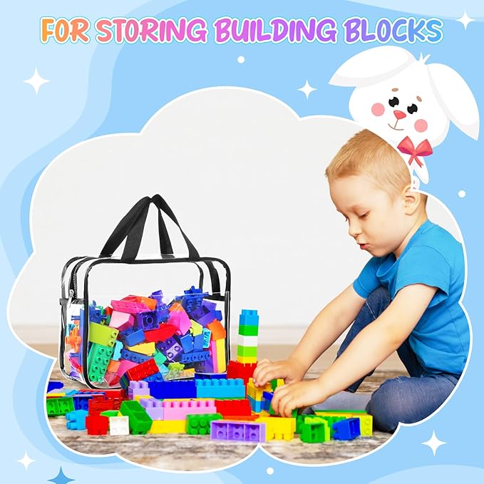 8 Packs Large Toy Storage Bags with Labels&Manual Pocket, Reusable Clear PVC Board Game Storage Bags, Travel Waterproof Organizer Bags with Zipper for Building Blocks, Puzzle, Cosmetic