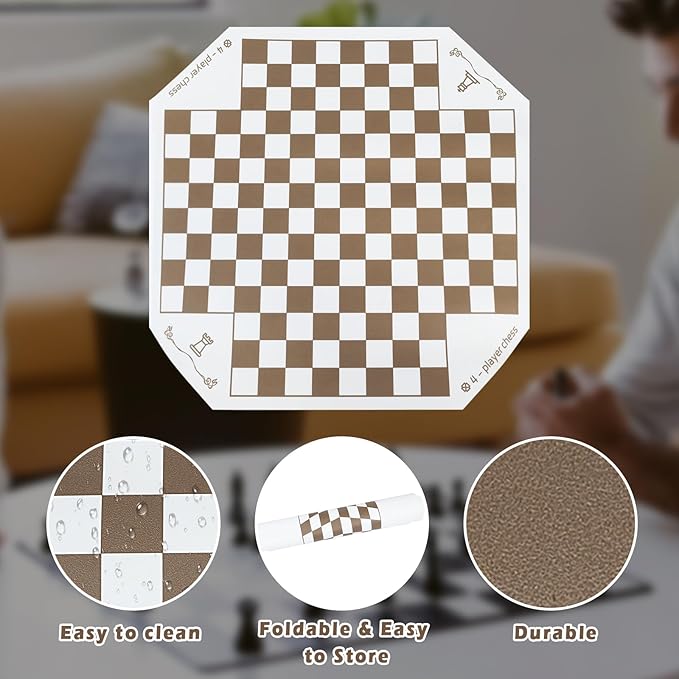 3 or 4 Player Chess Board Game Set,64 Pieces Colorful Chess,Chess Game for Team Chess with a Leather Game Mat