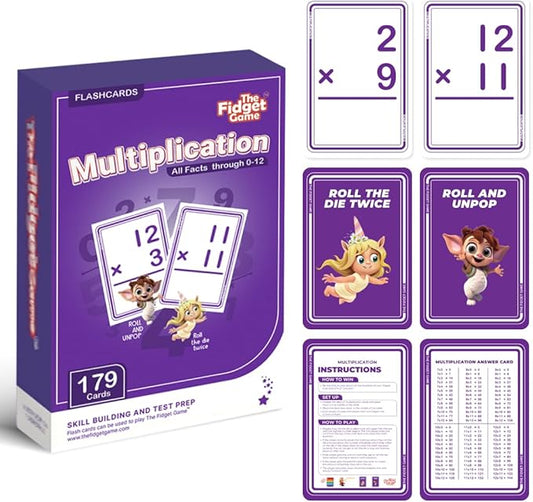 The Fidget Game 179 Multiplication Flash Cards Game Set All Facts 0-12 for Kids in 2nd, 3rd and 4th Grade Classroom or Homeschool - Math Skills and Practice