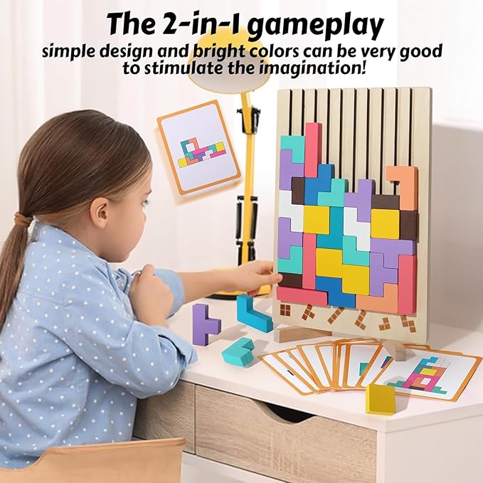 Wooden Colored 3D Russian Block Puzzle Jigsaw Puzzle Toy Montessori Educational Gift for Boys and Girls Board Game Educational Toys for Toddlers Brain Teasers for Toddlers 3-6 Years