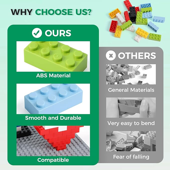 500 Piece Classic Building Bricks and 1 Gray Baseplate, 2x4 Bricks Bulk Creative Building Toys, Blocks Bulk for Kids Ages 6+, 6 Colors