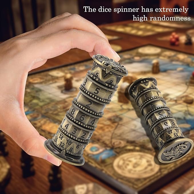 Pagoda Dice Spinner, 7 in 1 Metal Unique Roulette Dice for Sci-Fi, War, Crime Theme Tabletop Games