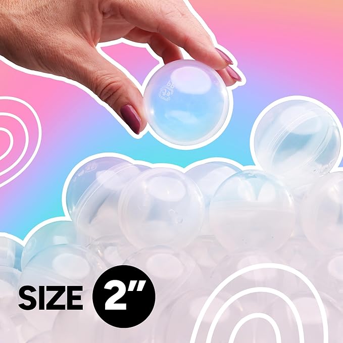 Entervending Empty Clear-Colored Round Capsules 2 inch 25 pcs Bulk 7 Colors Capsule for Toy Gumball Machines Plastic Containers Surprise for Kids Party