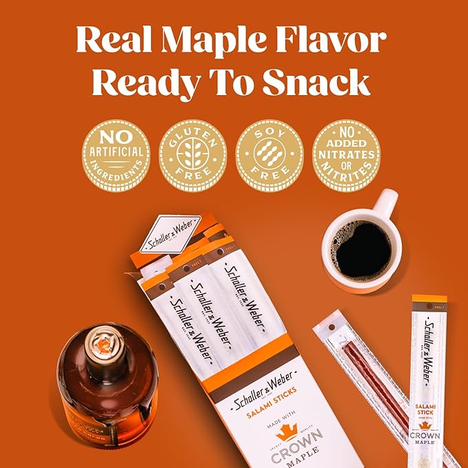 Schaller & Weber Crown Maple Salami Sticks, 0.85 Oz (Pack of 20) | Smoked Salami with Crown Maple Syrup | German Style Smoked Sausage Sticks | Gluten Free Protein Snack