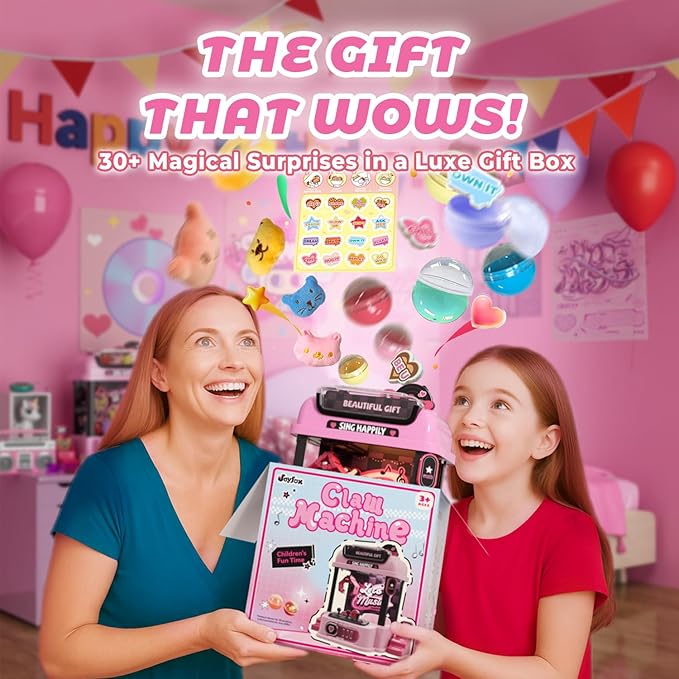 Claw Machine for Kids with Remote Control, Y2K Mini Vending Machine Toy for Girls Age 3+, Girl's Birthday Gifts with Plush Toy and Squishy, Kawaii Room Decor for Teens, Girl Age 6-8